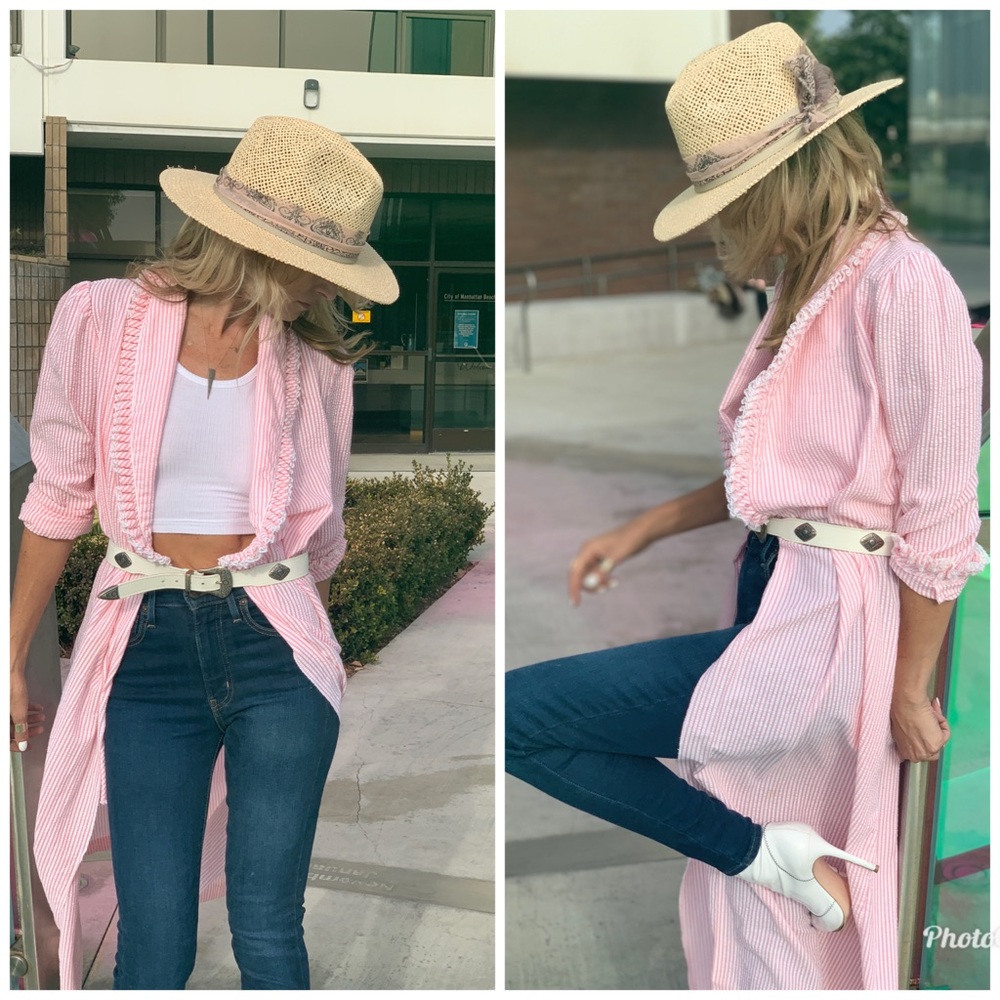 Vintage 70s 80s pink Gingham kimono Duster